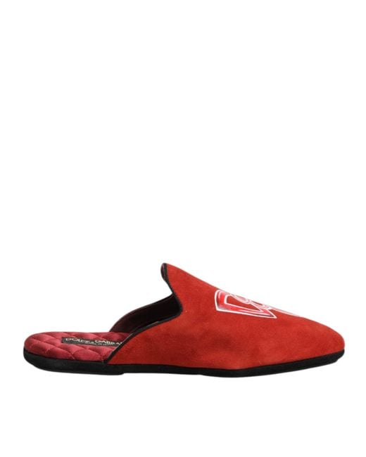 Dolce & Gabbana Red Suede Dg King Men House Slippers Shoes for men