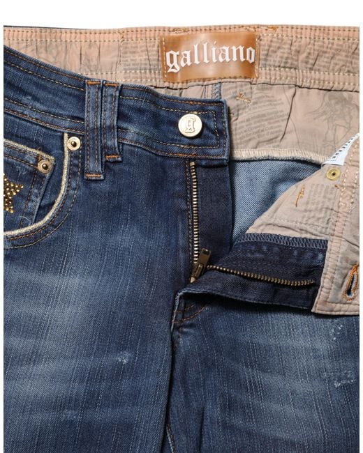 John Galliano Blue Cotton Mid Waist Wide Leg Denim Jeans