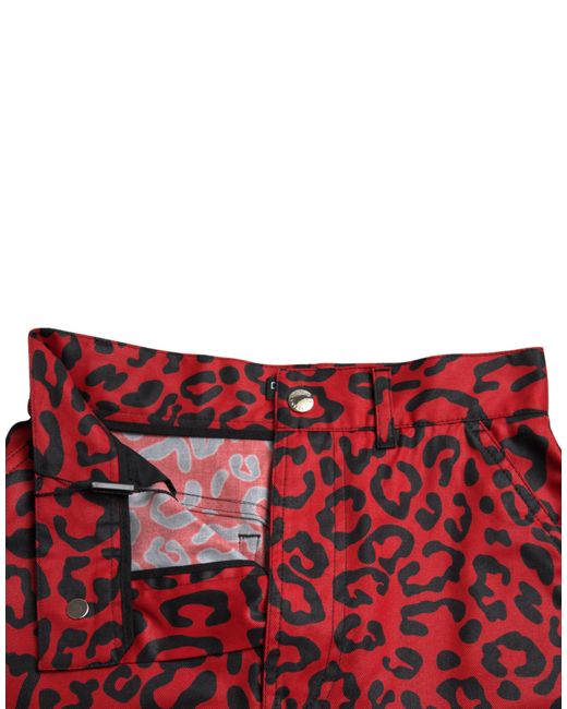 Dolce & Gabbana Red Leopard Print Cotton High Waist Mini Skirt