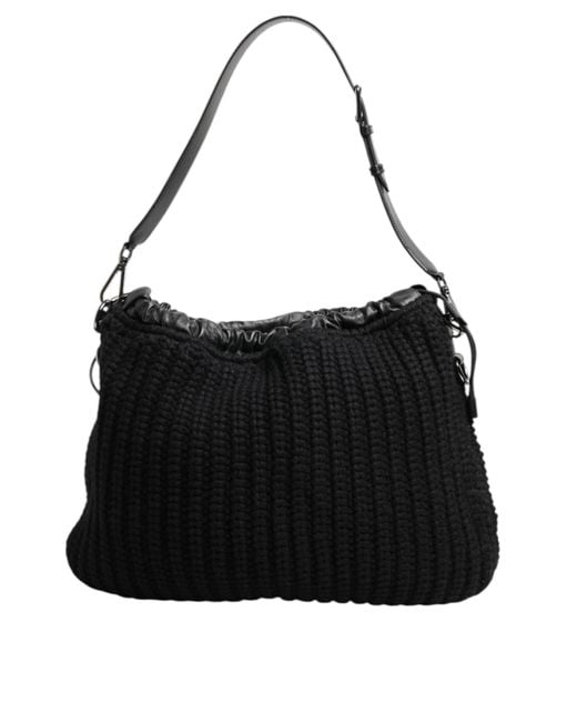 Dolce & Gabbana Black Cashmere Knitted Leather Shoulder Borse Bag
