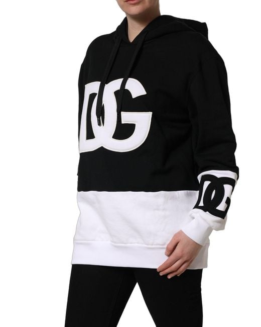 Dolce & Gabbana Blackwhite Appliqué Hooded Sweatshirt Sweater