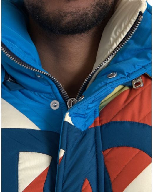 Dolce & Gabbana Blue Multicolor Logo Windbreaker Puffer Jacket for men