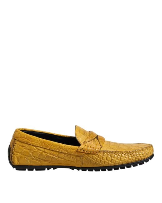 Dolce Gabbana Men's Yellow Exotic Leather Loafers Slip On Shoes - Main Image