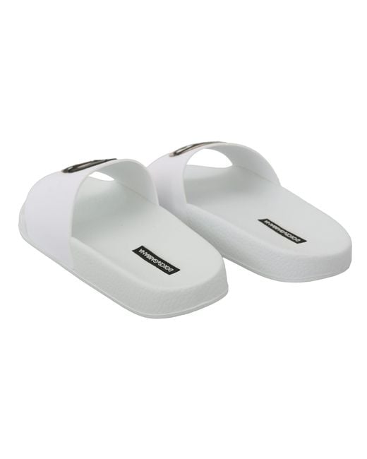 Dolce & Gabbana White Leather #dgfamily Slides Shoes Sandals