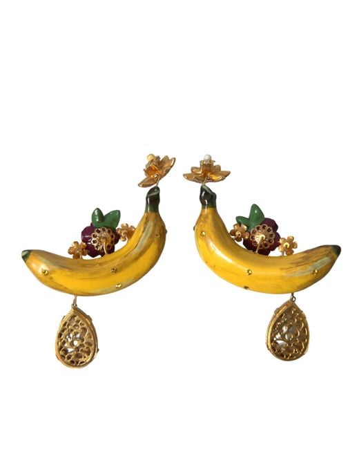 Dolce & Gabbana Metallic Gold Brass Crystal Banana Clip