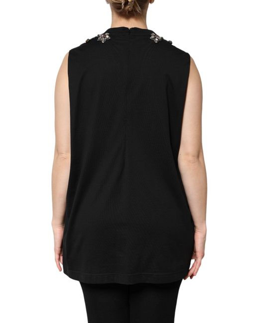 Dolce & Gabbana Black Cotton Rhinestone Embellished Tank Top for men