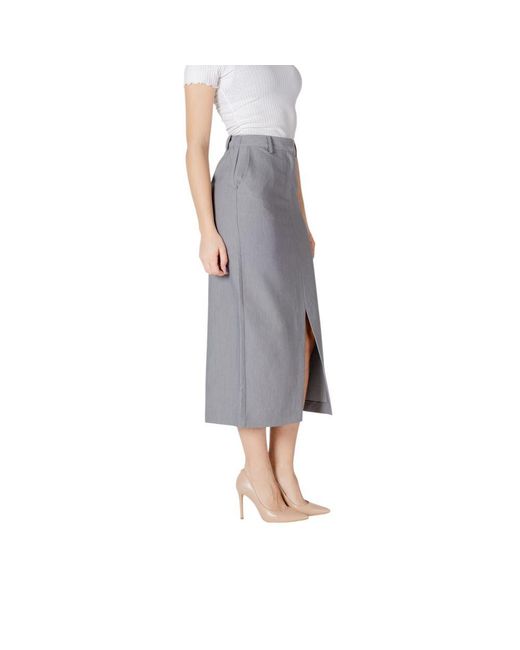 Ichi Gray Polyester Long Skirt