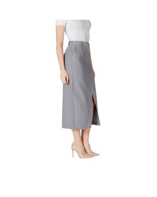 Ichi Gray Polyester Long Skirt