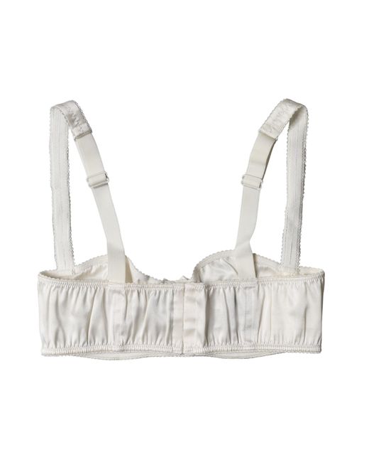 Dolce & Gabbana White Silk Satin Underwire Bra Semi Pad Underwear