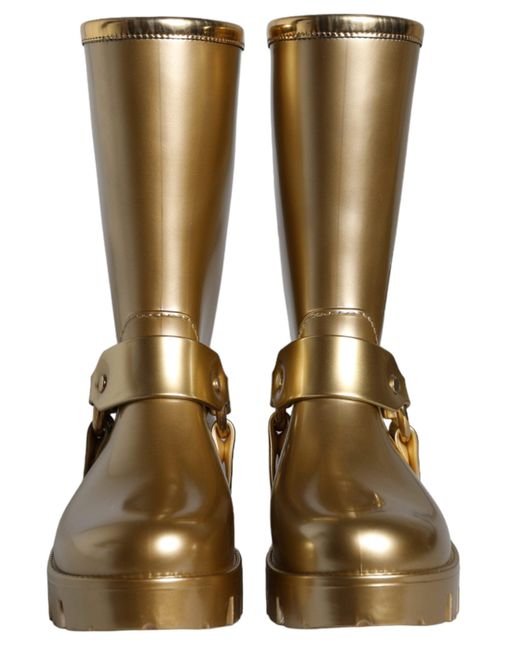 Dolce & Gabbana Metallic Gold Rubber Pvc Rain Boots Shoes