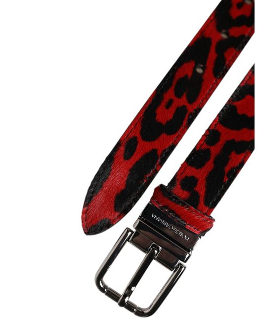 Dolce & Gabbana Black Leopard Metal Buckle Belt And Calfskin Hairy Leather for men