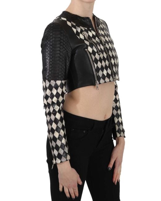 John Richmond Black Leather Short Cropped Biker Jacket Multicolor Tsh3270