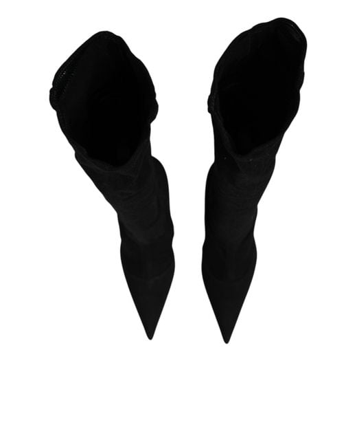 Dolce & Gabbana Black Cotton Stretch High Heels Boots Shoes