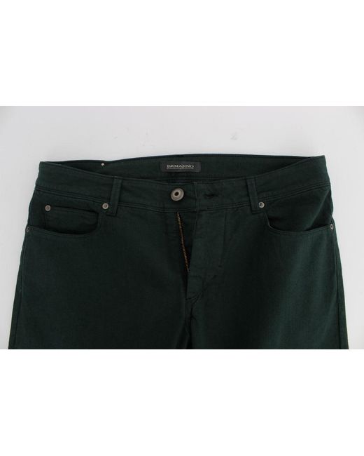 Ermanno Scervino Black Green Cotton Denim Stretch Straight Fit Jeans for men