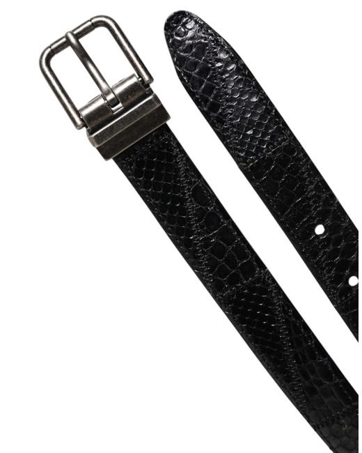 Dolce & Gabbana Black Exotic Leather Metal Logo Buckle Belt for men