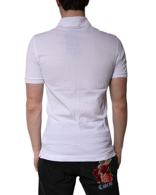 Dolce & Gabbana White Short Sleeve Polo Shirt Patch Detail for men