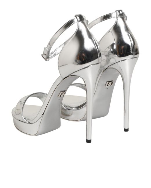 Dolce & Gabbana Metallic Silver Leather Platform Keira Sandals Shoes