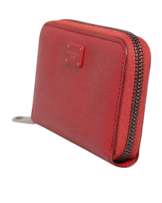Dolce & Gabbana Red Leather Zip Around Logo Plaque Men Coin Purse Wallet for men