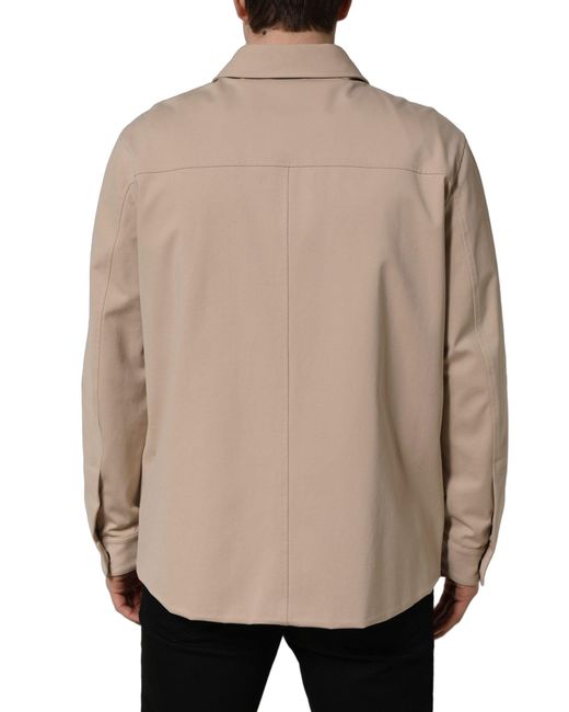 Dolce & Gabbana Natural Beige Logo Overshirt Cotton Men Casual Shirt for men