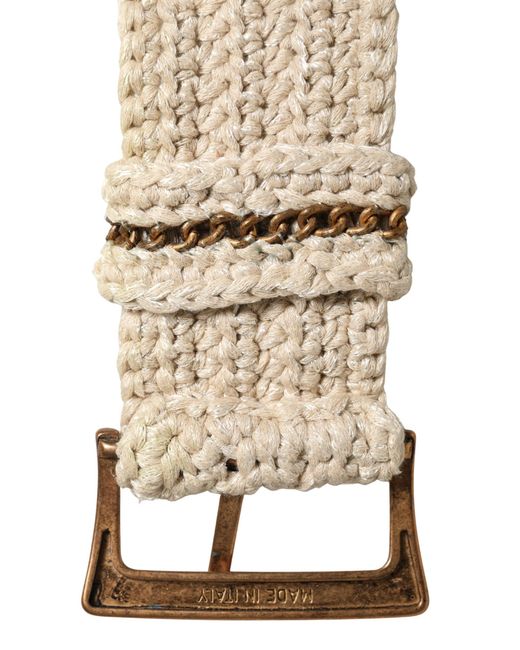 Ermanno Scervino Natural Beige Woven Vintage Metal Buckle Waist Belt