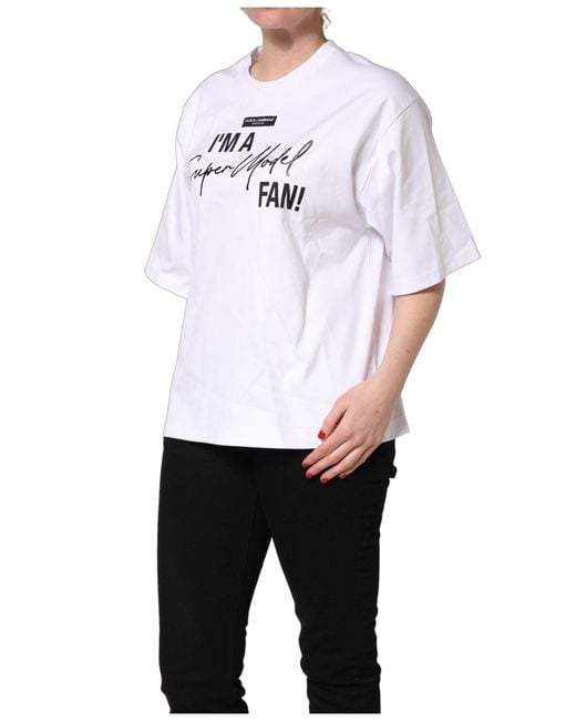 Dolce & Gabbana White I'm A Super Model Fan Print Jersey T