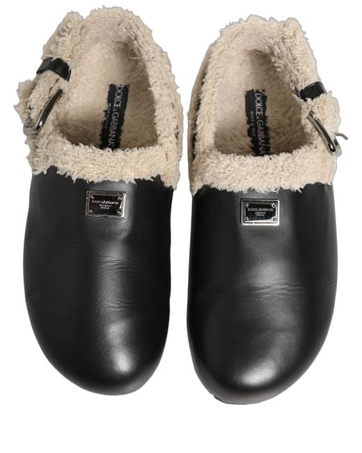 Dolce & Gabbana Multicolor Beige Black Fur Shearling Slides Sandals Shoes for men