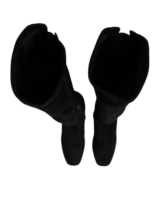 Dolce & Gabbana Black Suede Leather Knee High Boots Shoes