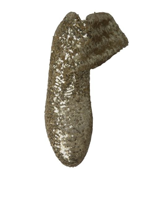 Dolce & Gabbana Green Gold Sequined Short Boots Stretch Shoes