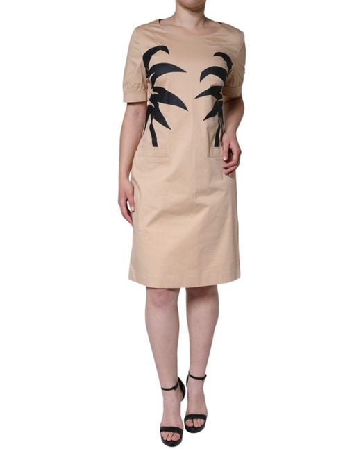 Moschino Natural Cotton Short Sleeve Knee Length Dress
