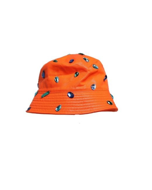 Dolce & Gabbana Orange Crystal Embellished Bucket Fisherman Cap Hat