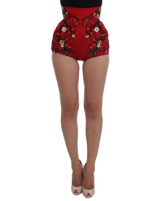 Dolce & Gabbana Red Silk Roses Sicily Shorts