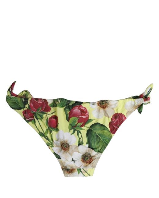 Dolce & Gabbana Green Yellow Floral Print Nylon Beachwear Bikini Bottom