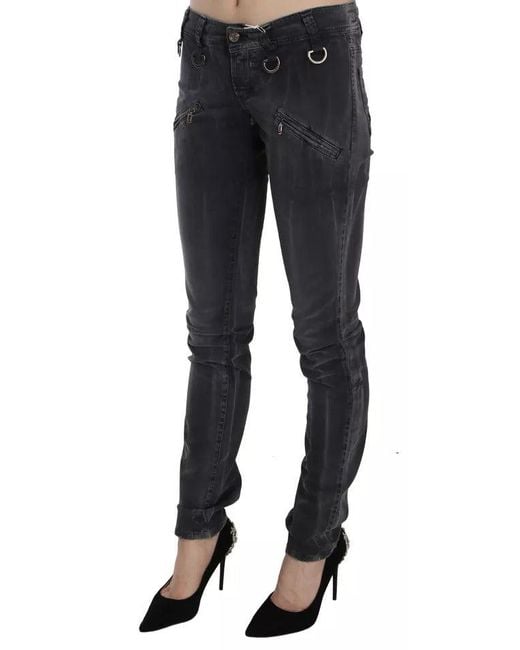John Galliano Black Grey Washed Low Waist Zipper Side Skinny Denim Jeans