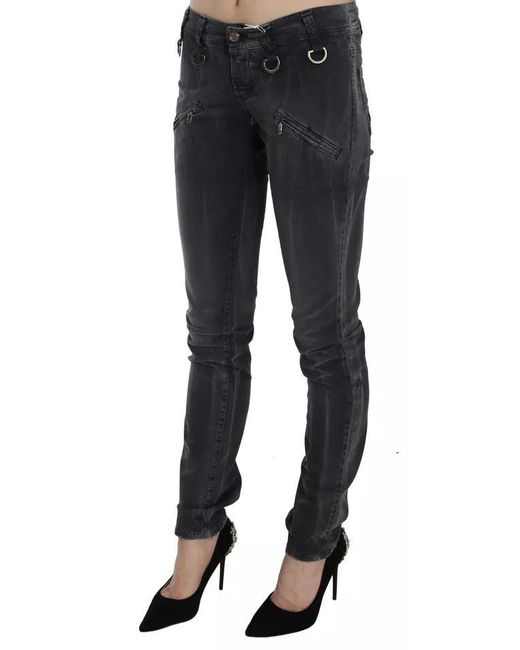 John Galliano Black Grey Washed Low Waist Zipper Side Skinny Denim Jeans