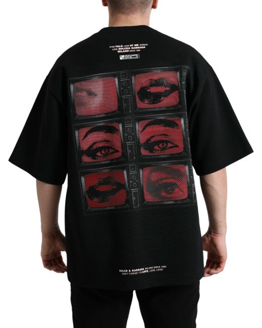 Dolce & Gabbana Black Eyes Print Cotton Round Neck T for men