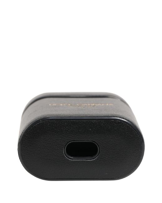 Dolce & Gabbana Black Calf Leather Logo Print Flip Holder Airpods Case