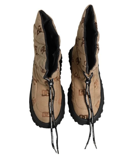 Dolce & Gabbana Brown Logo Print Lace Up Snow Boots Shoes for men