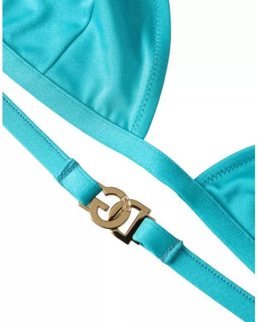 Dolce & Gabbana Blue Halter Dg Logo Swimwear Beachwear Bikini Top