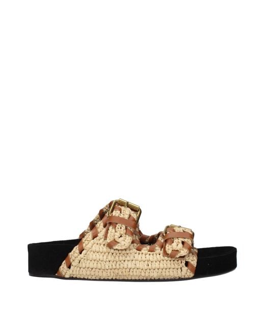 Isabel Marant Brown Beige Raffia Slippers Sandals