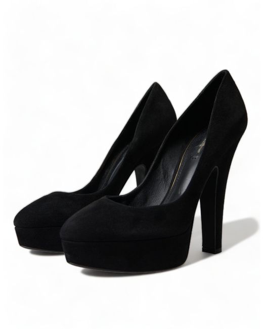 Dolce & Gabbana Black Suede Leather Platform Heel Pumps Shoes