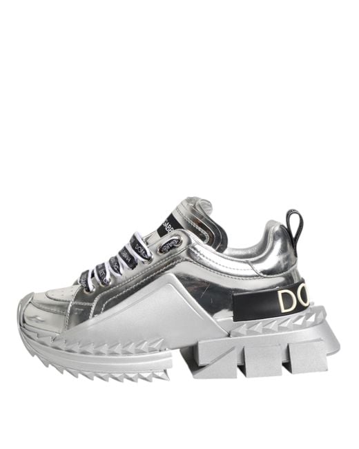 Dolce & Gabbana White Silver Leather Super Queen Sneakers Shoes