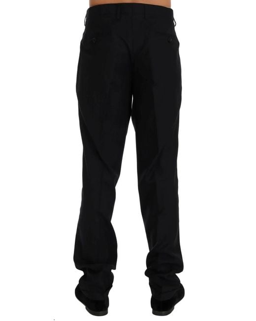 Dolce & Gabbana Black Blue Striped Wool Stretch Pants for men