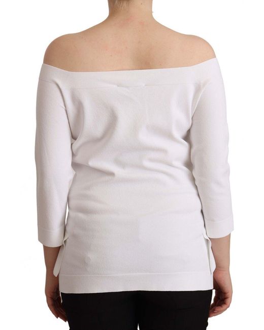 D. EXTERIOR White Long Sleeves Off Shoulder Top Blouse