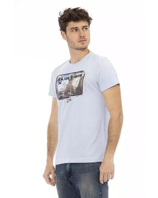 TRUSSARDI ACTION White Light Blue Cotton Men T for men