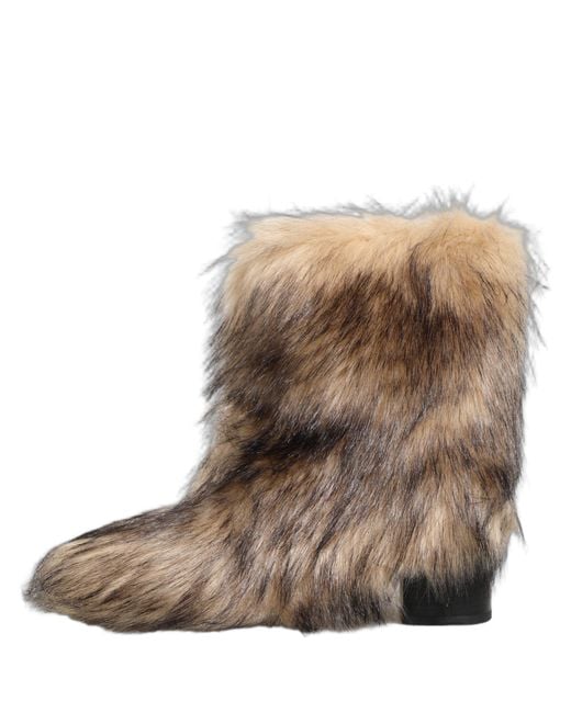 Dolce & Gabbana Natural Brown Faux Fur Mid Calf Men Boots Shoes for men