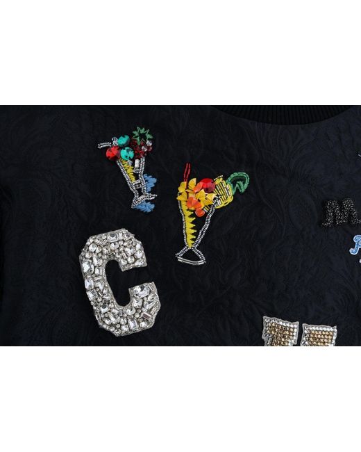 Dolce & Gabbana Blue Brocade Cocktail Crystal Sweater