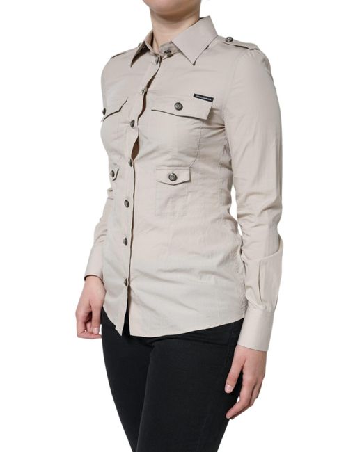 Dolce & Gabbana Natural Cotton Collared Button Down Shirt Top