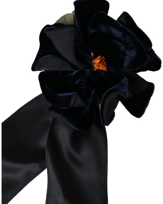 Dolce & Gabbana Black Silk Brass Floral Hair Pin Brooch for men
