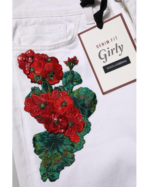 Dolce & Gabbana Gray White Floral Embroidery Girly Denim Jeans for men