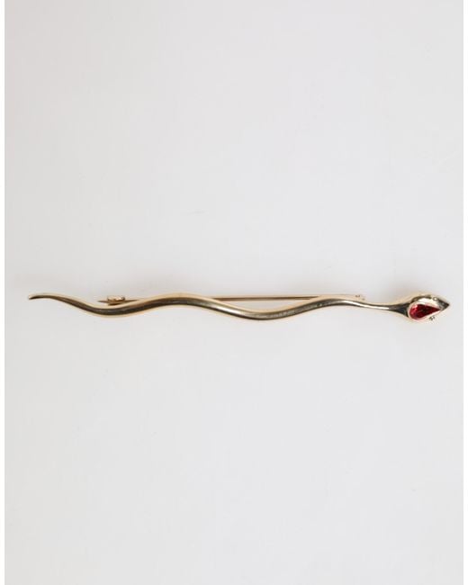 Dolce & Gabbana Natural Gold Brass Red Crystal Spilla Serpente Mens Brooch Pin for men